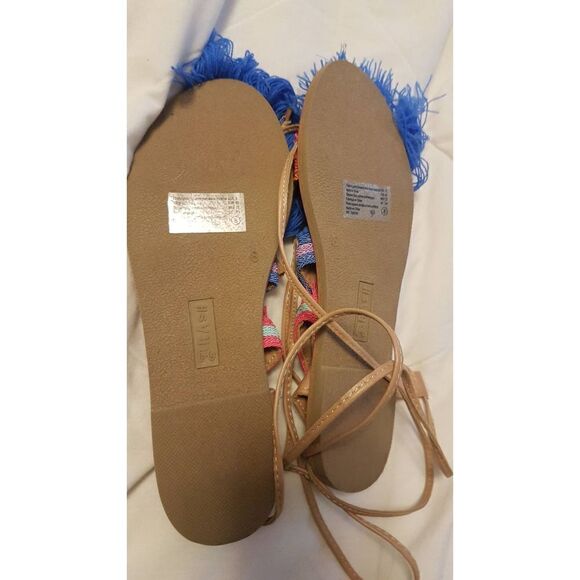 Size 8 Tassel Pom Pom colourful Tie up Lace Up Sandals Gladitor Hippy Boho Cruis - Picture 5 of 5